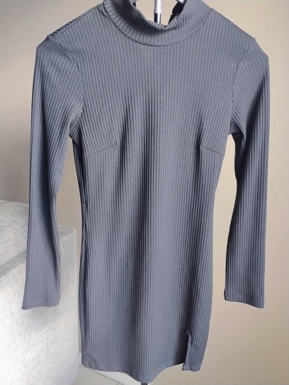 Princess Polly Size 2 Slate Ribbed Mock-Neck Mini Dress